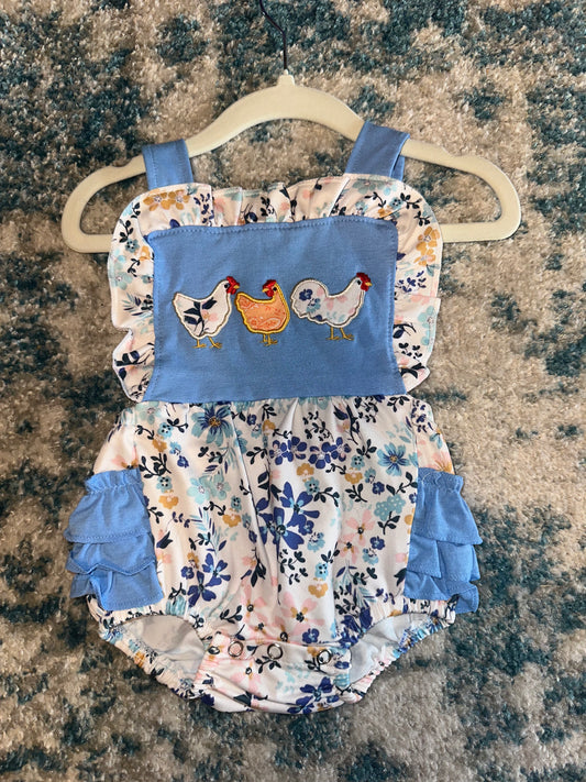 Chicken Appliqué Girls Bubble With Ruffle